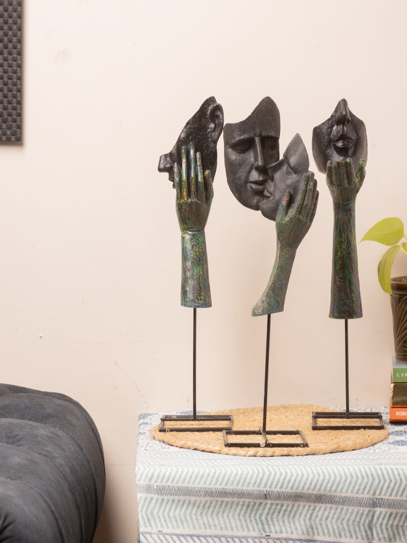 Face Design Showpiece Big Size Set of 3 – Modern Abstract Art Sculptures for Home & Office Décor – Decorative Figurines for Living Room and Shelf Display