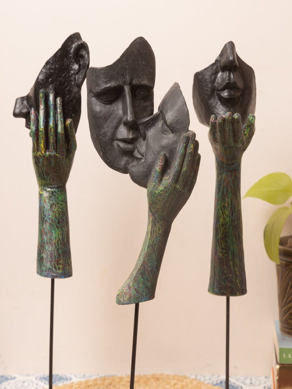 Face Design Showpiece Big Size Set of 3 – Modern Abstract Art Sculptures for Home & Office Décor – Decorative Figurines for Living Room and Shelf Display