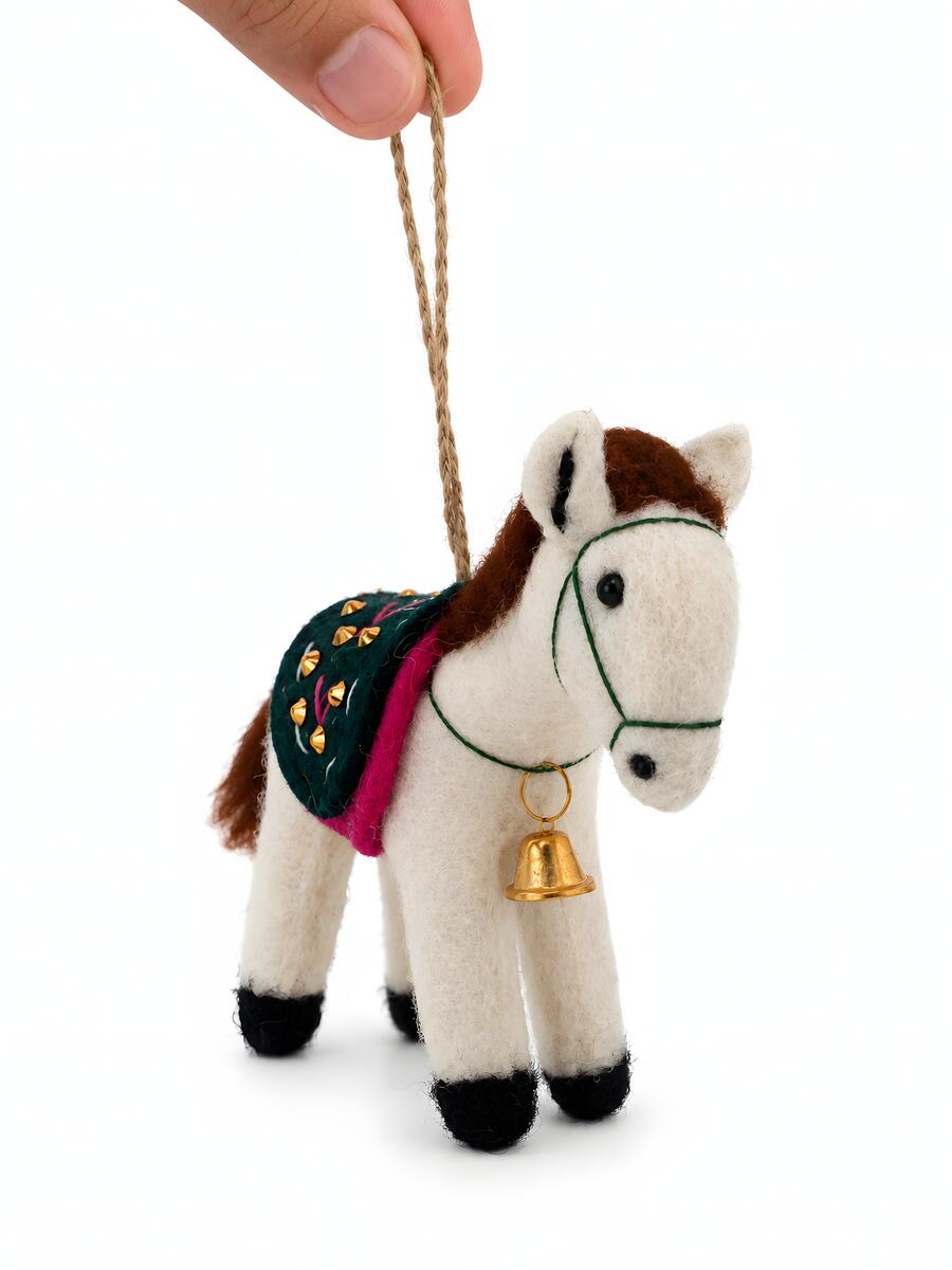 Designer Felt Animal Ornament Set of 3 – Llama, Elephant & Horse