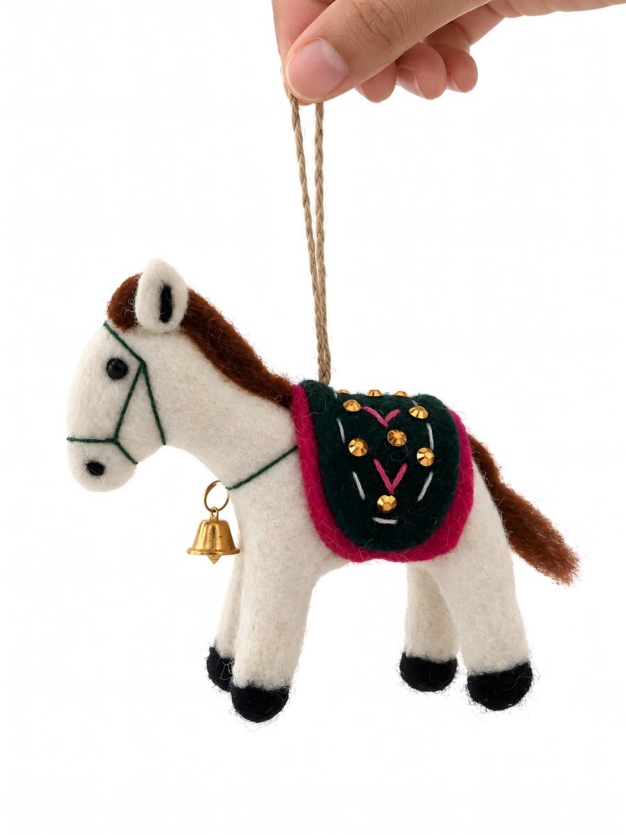 Designer Felt Animal Ornament Set of 3 – Llama, Elephant & Horse