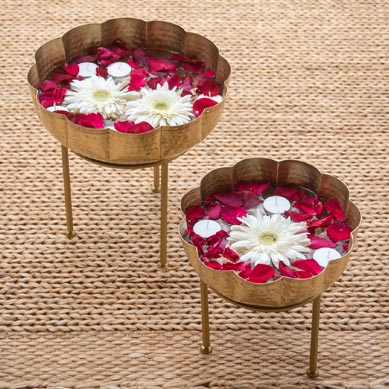 Set of two Brass Urlis/Urulis with Stand