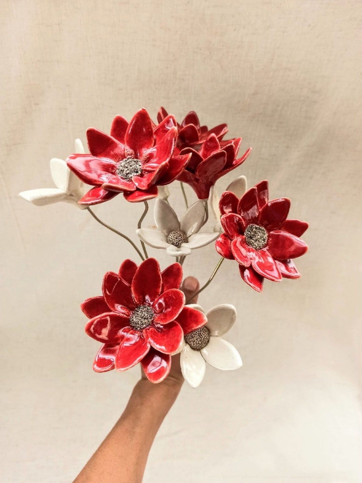 Fiery Flowers - Pair of Double & Single Petalled Flower Stem