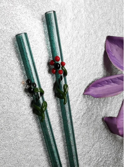 Flora Collection Aquamarine Glass Straws