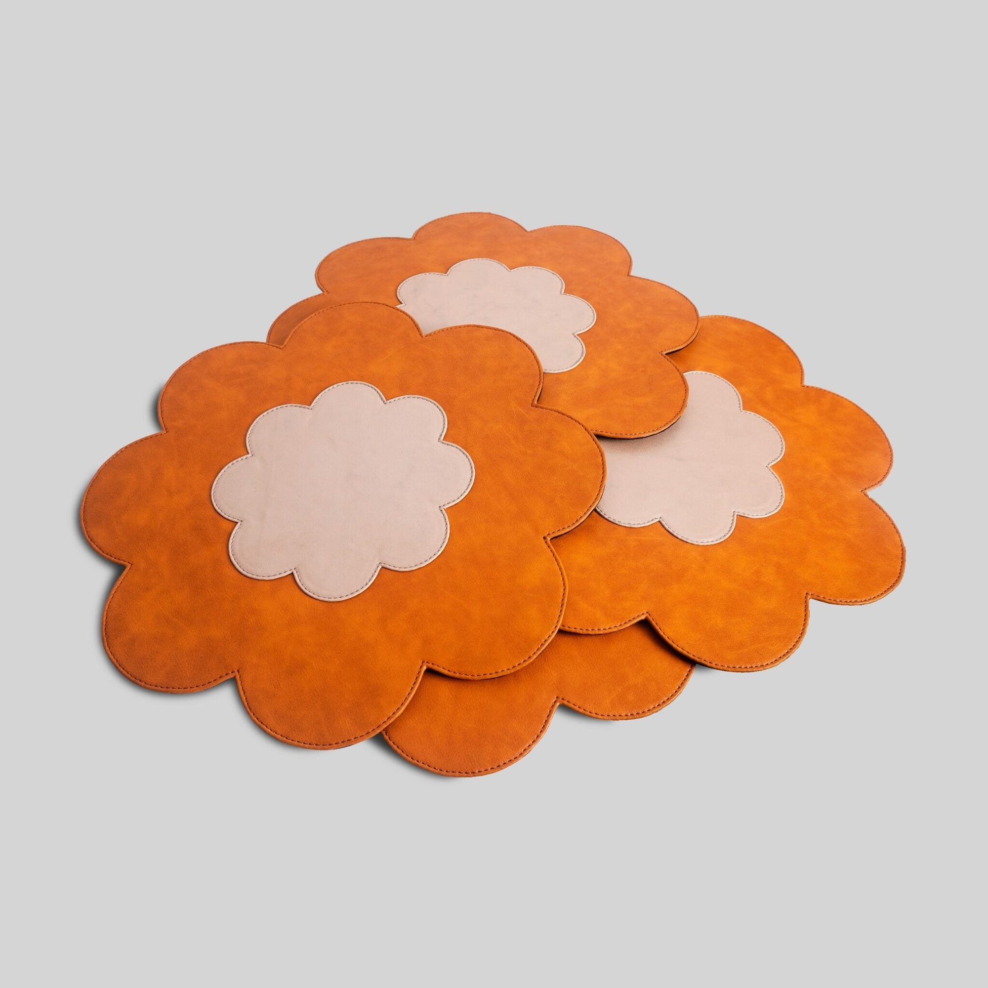 Set of 2 floral leather placemats front view India - The Mage Home