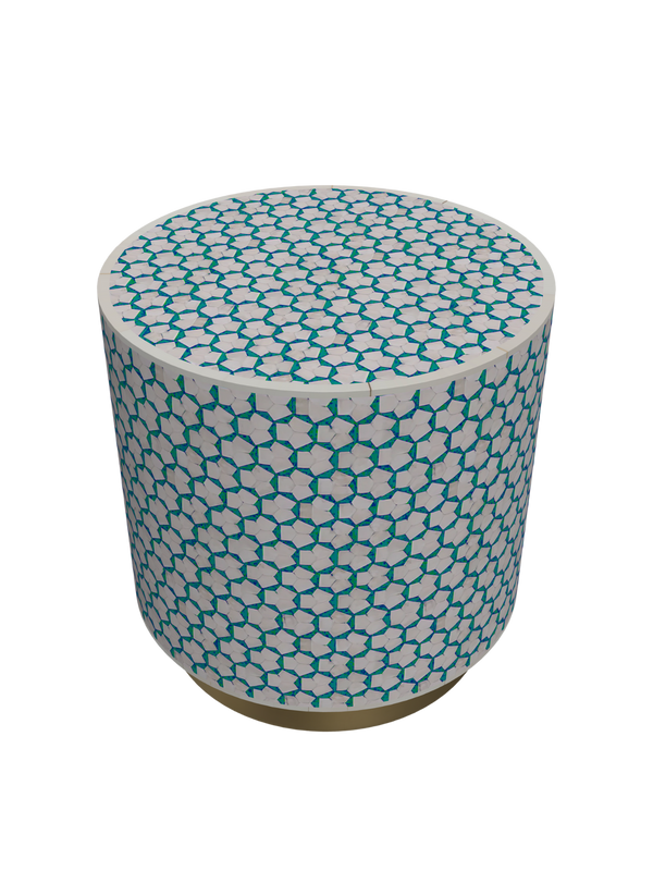 Inlay Drum Side Table with Base - Targua
