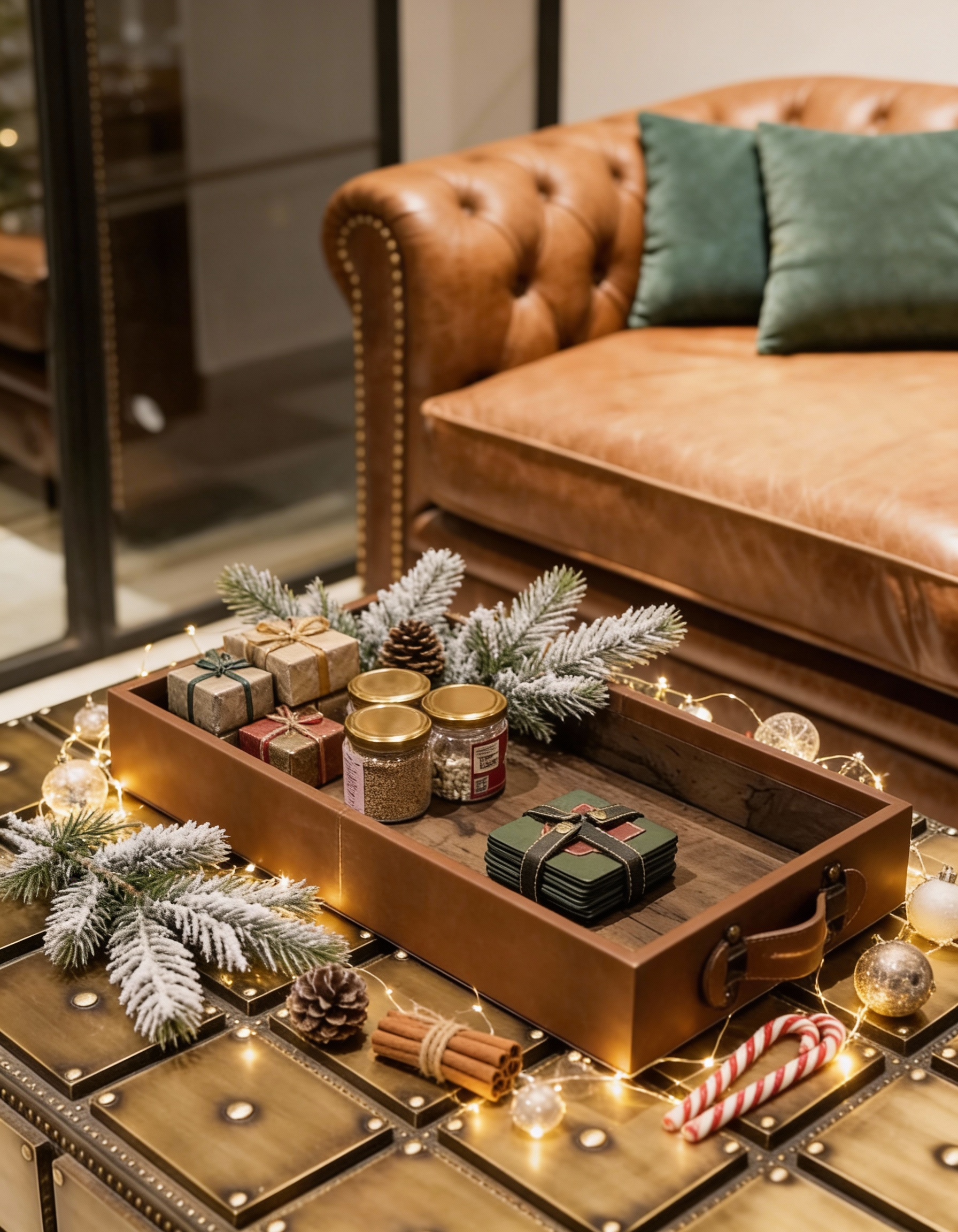 Lodge leather tray festive styling Christmas holiday decor - The Mage Home