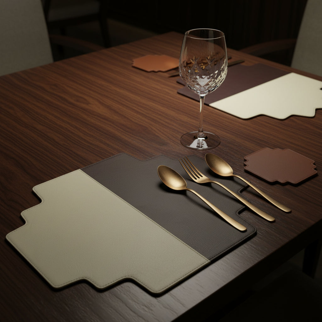 The Padao Table Mat combo set of 6 leather padao design placemats India - The Mage Home