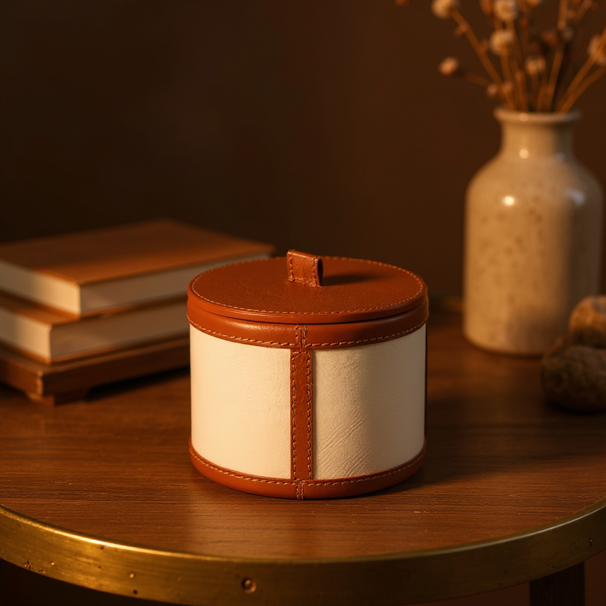 Leather Candle Holder large genuine leather tall cylindrical candle holder India - The Mage Home