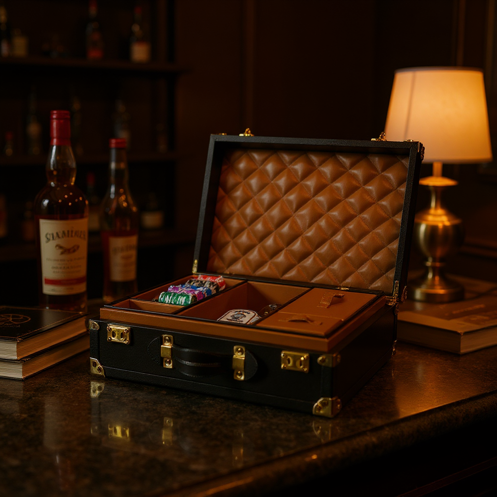 Poker Briefcase genuine leather poker card game briefcase India - The Mage Home