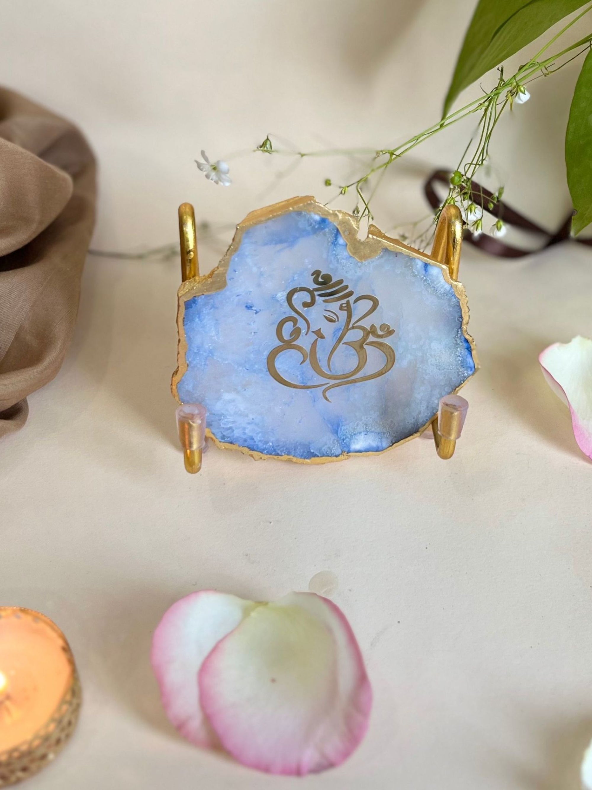 Ganesh Ji Metal Holder with Agate
