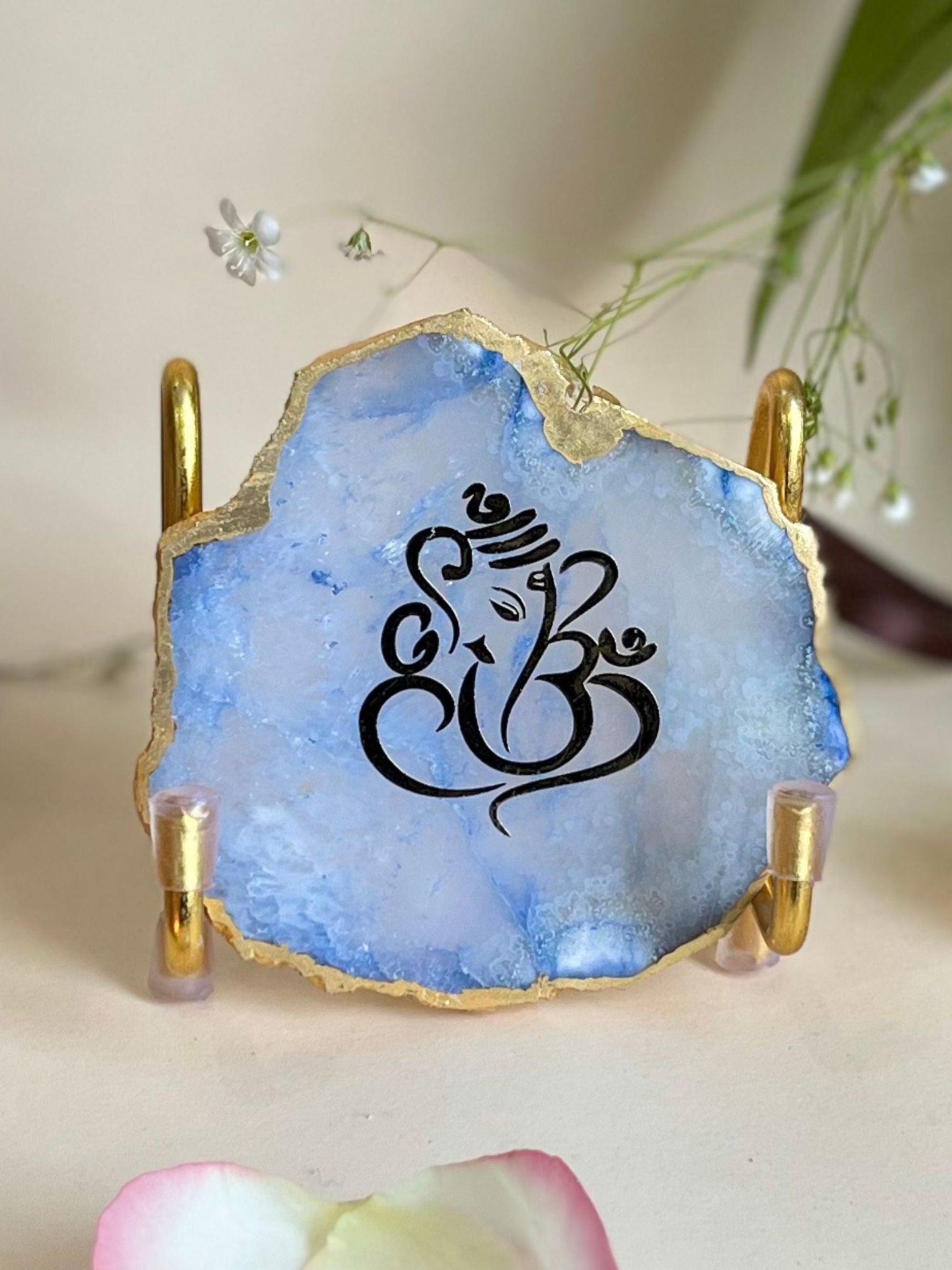 Ganesh Ji Metal Holder with Agate