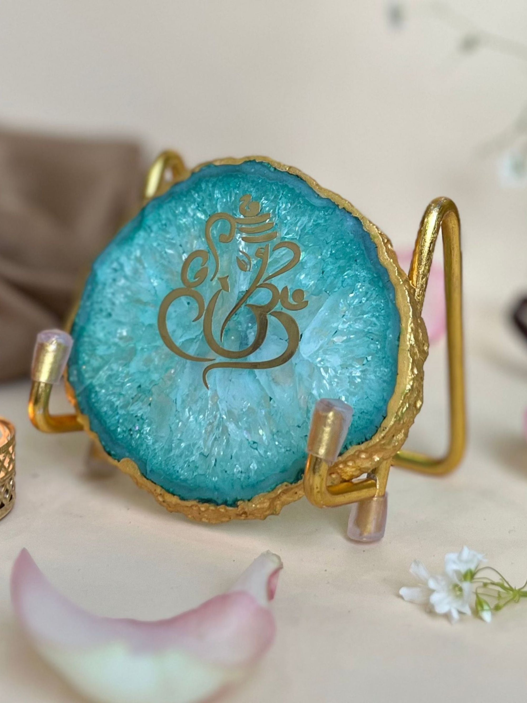 Ganesh Ji Metal Holder with Agate