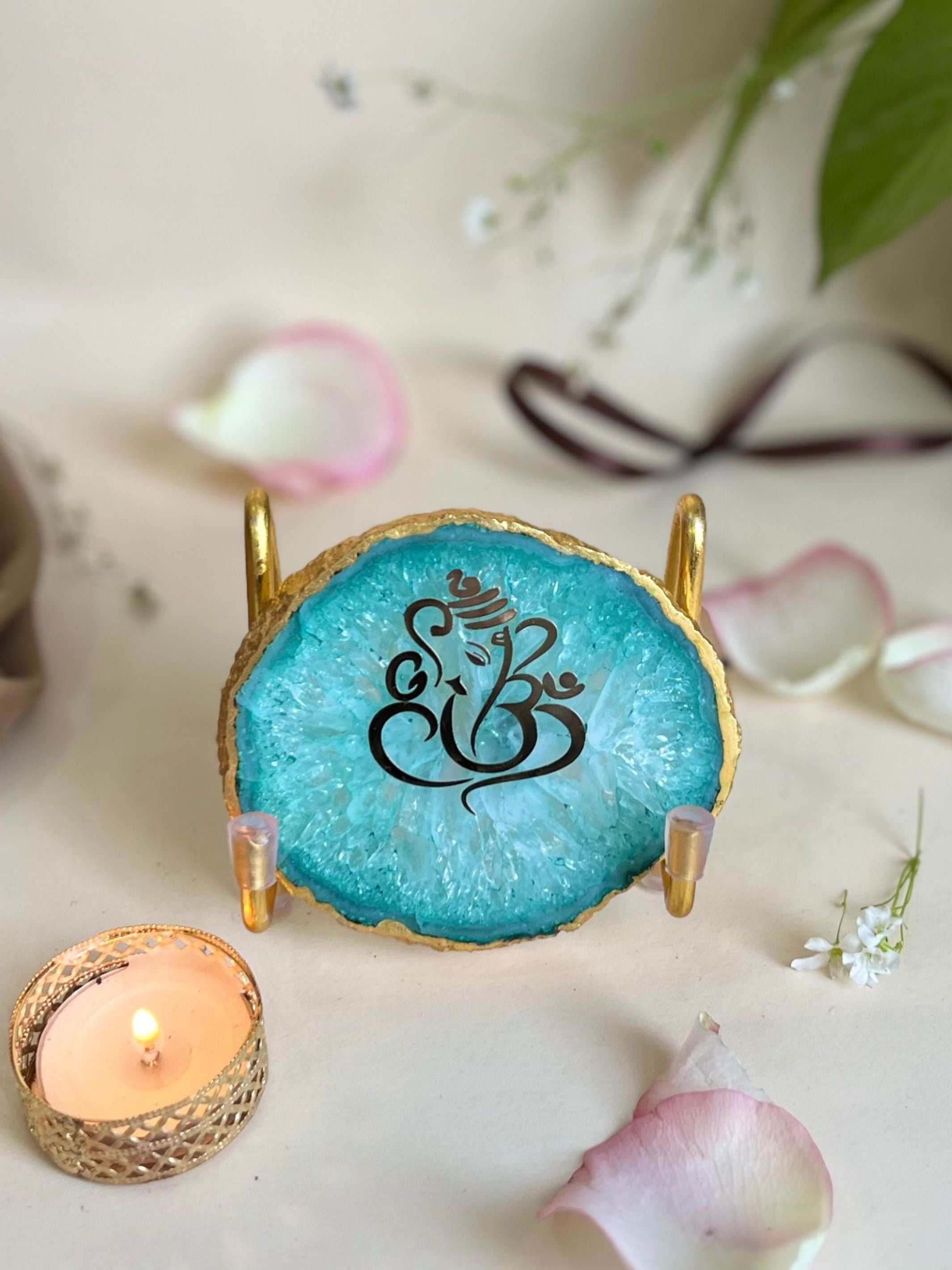 Ganesh Ji Metal Holder with Agate