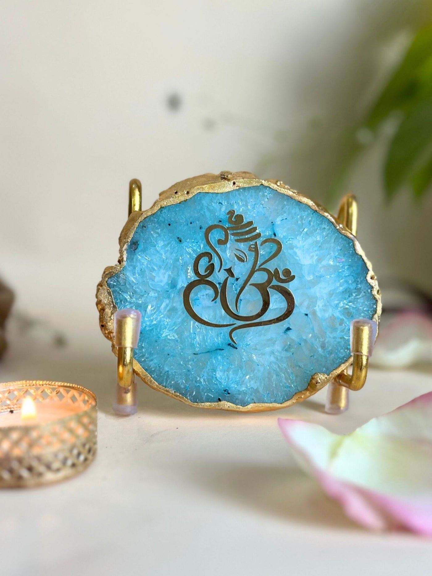 Ganesh Ji Metal Holder with Turquoise Agate