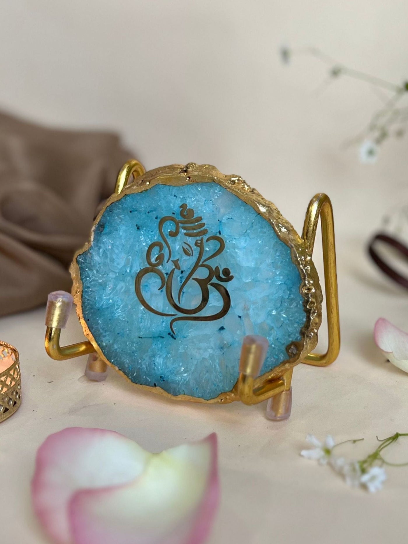 Ganesh Ji Metal Holder with Turquoise Agate