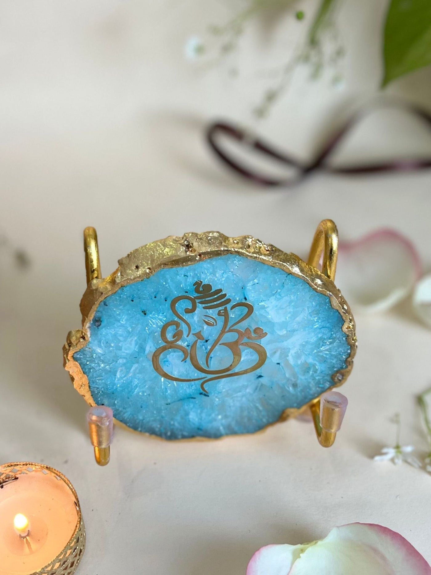 Ganesh Ji Metal Holder with Turquoise Agate