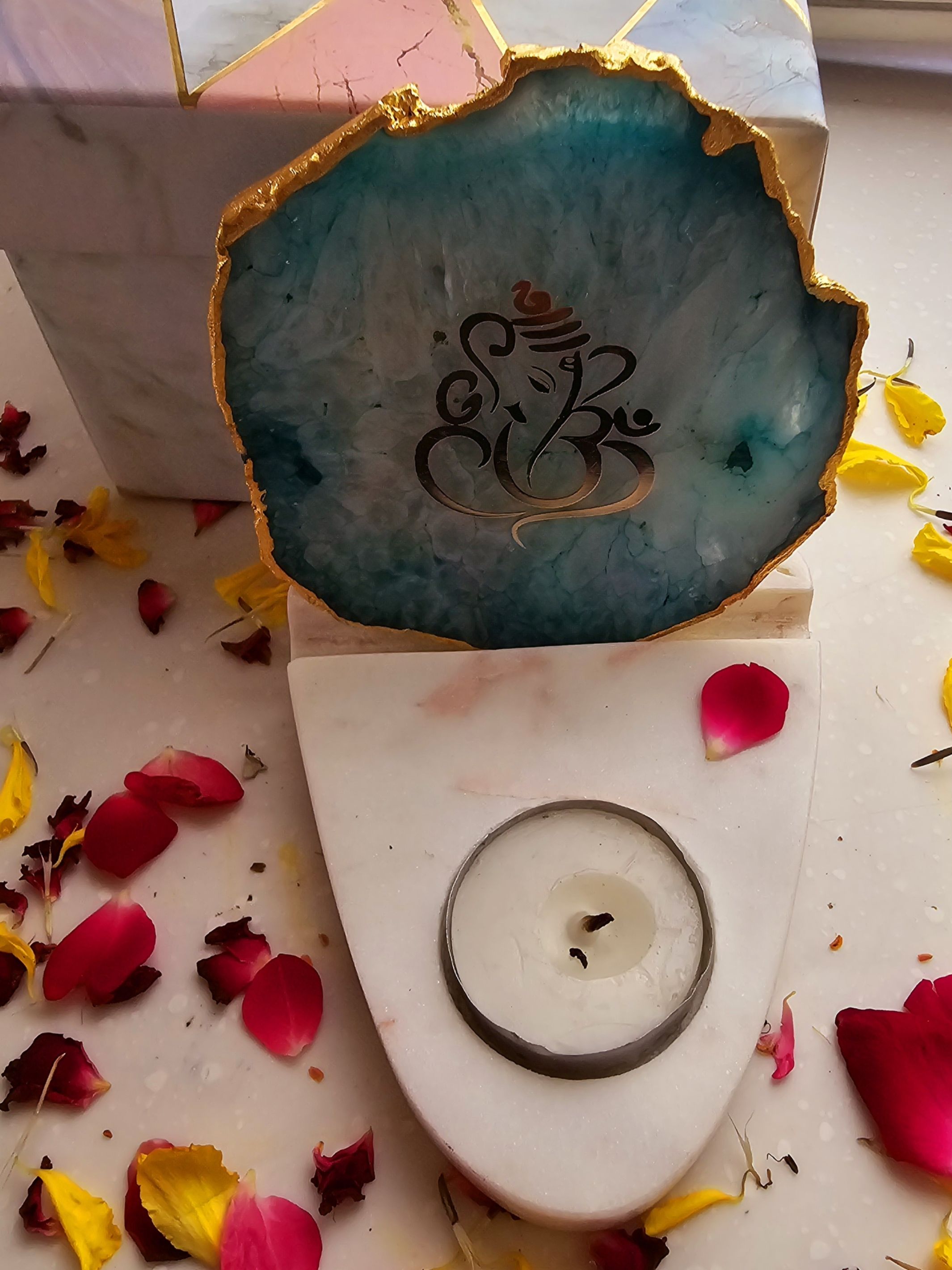 Ganesha Agate & Marble Base Tea Light Holder
