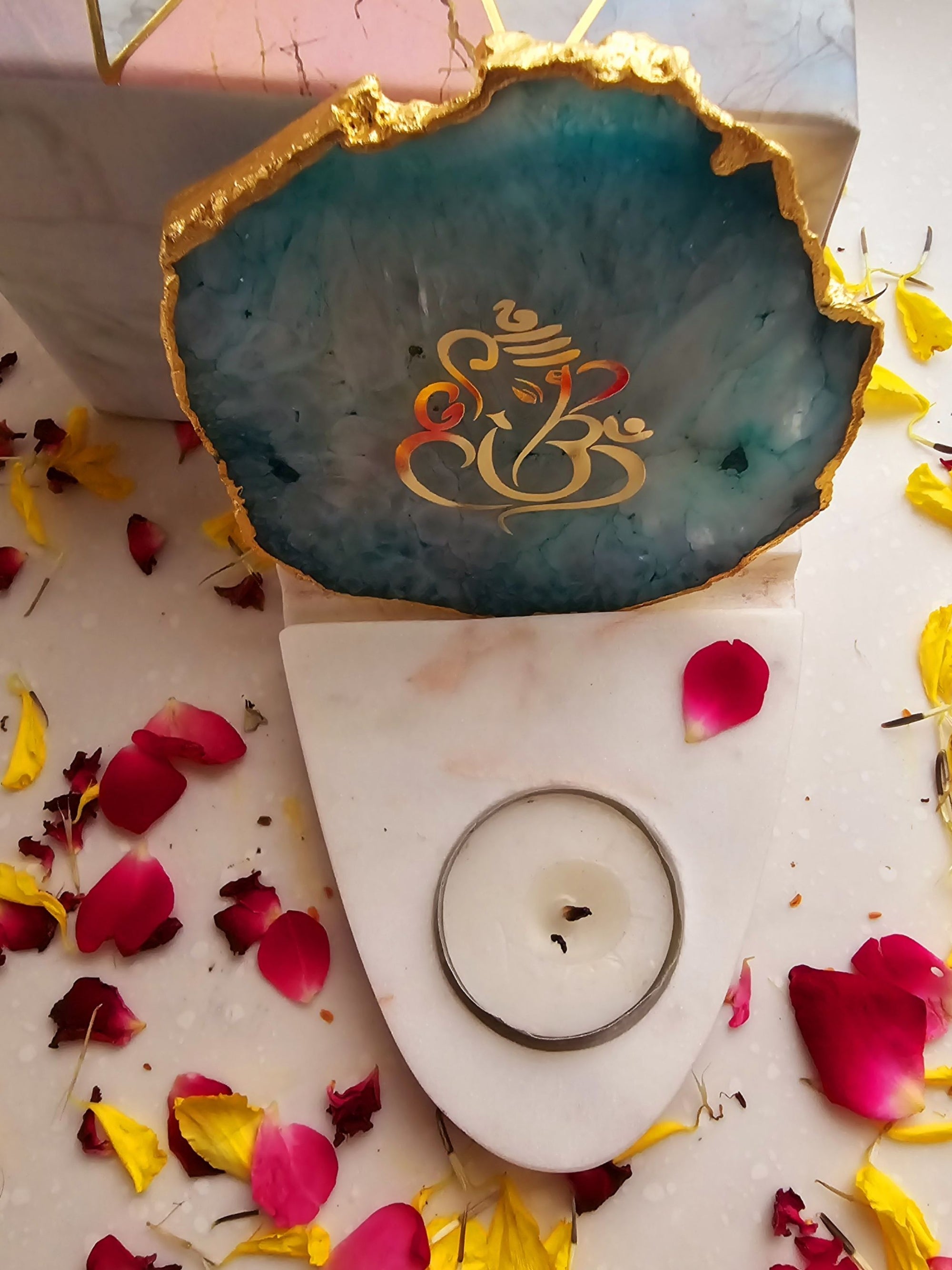 Ganesha Agate & Marble Base Tea Light Holder