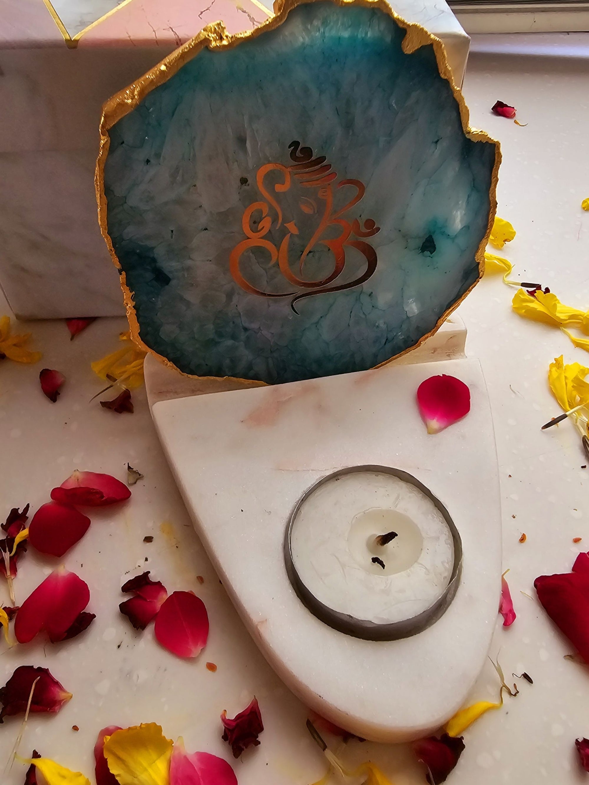 Ganesha Agate & Marble Base Tea Light Holder