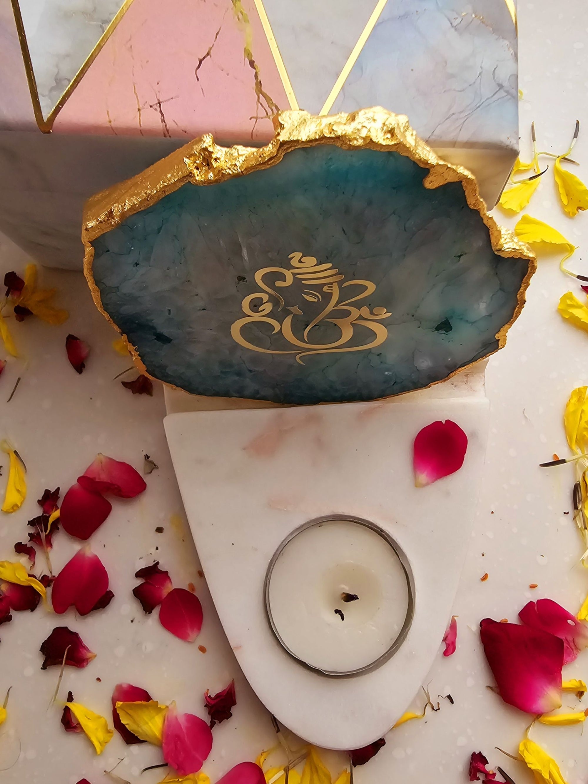Ganesha Agate & Marble Base Tea Light Holder