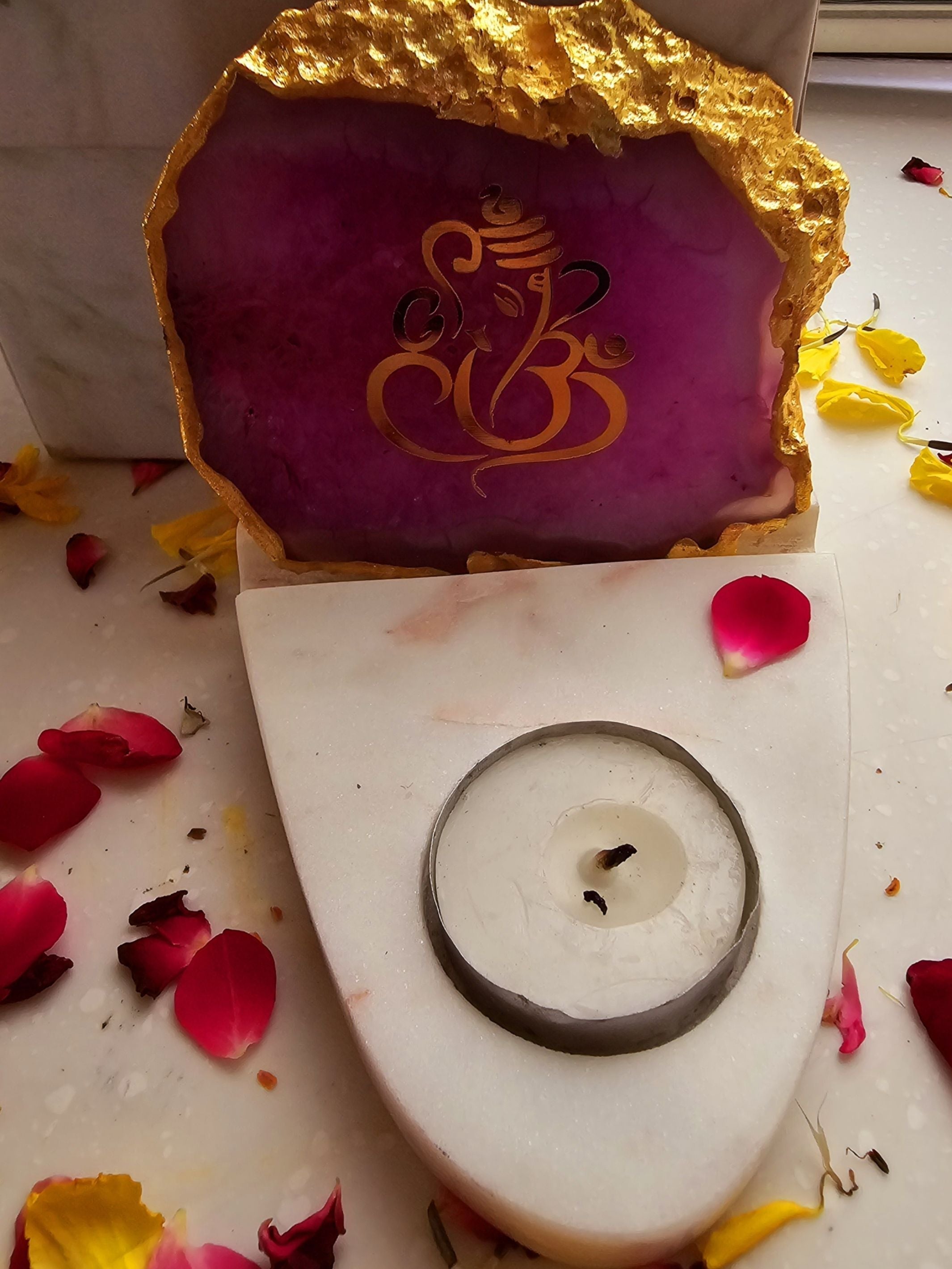 Ganesha Agate & Marble Base Tea Light Holder