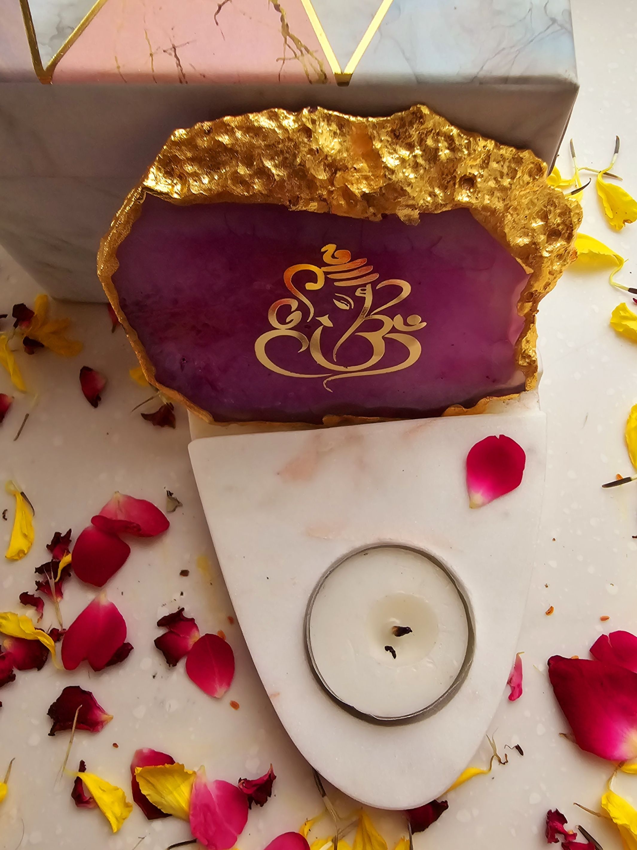 Ganesha Agate & Marble Base Tea Light Holder