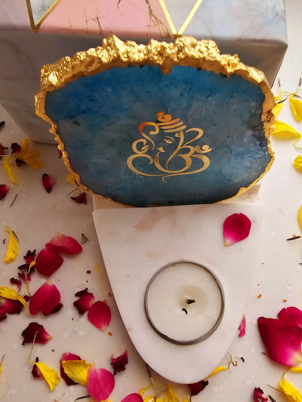 Ganesha Agate & Marble Base Tea Light Holder