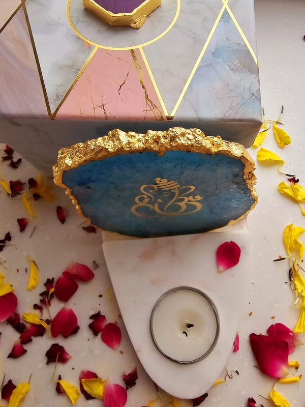 Ganesha Agate & Marble Base Tea Light Holder