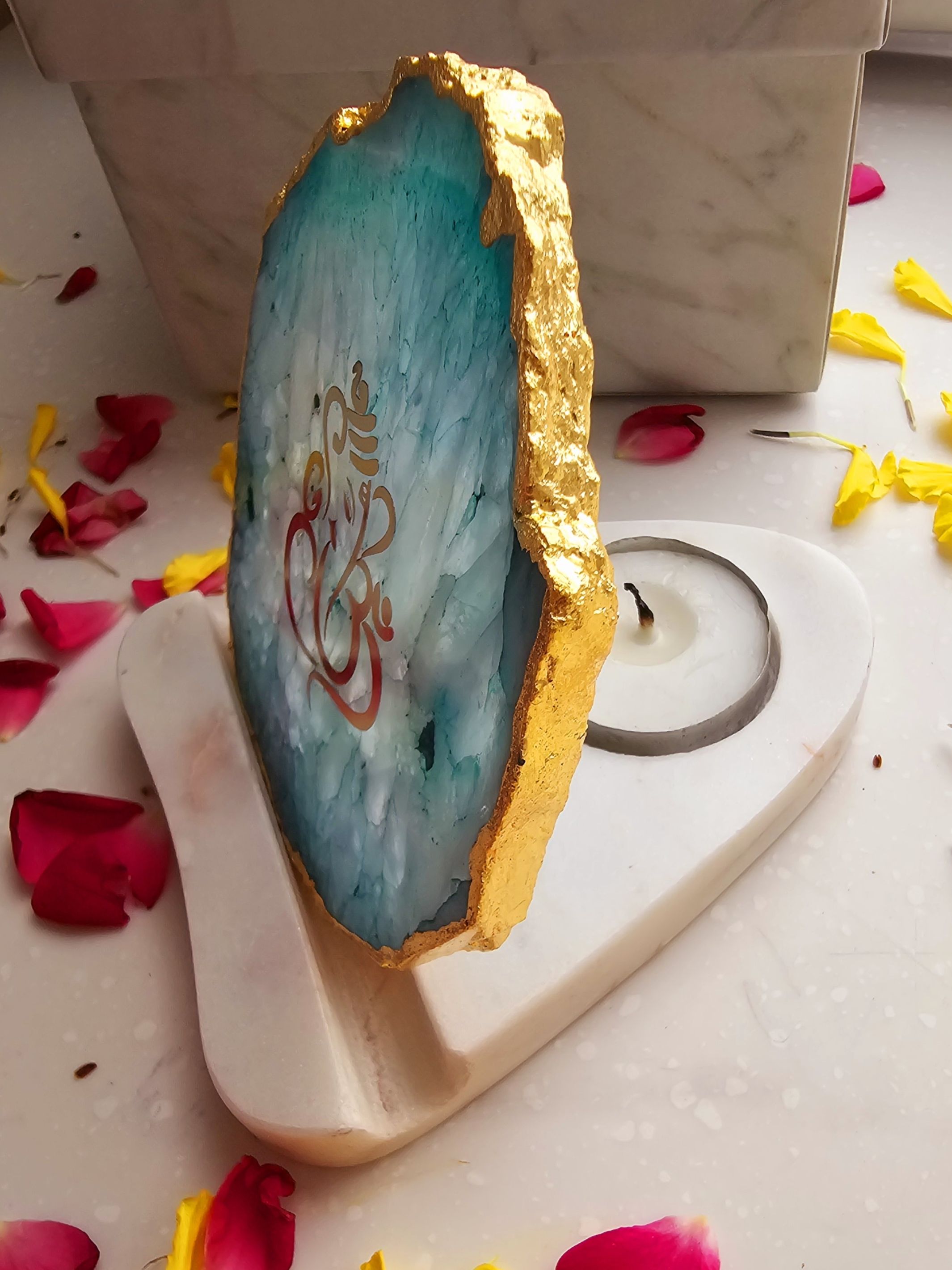 Ganesha Agate with Marble Tea light Religious Home Decor