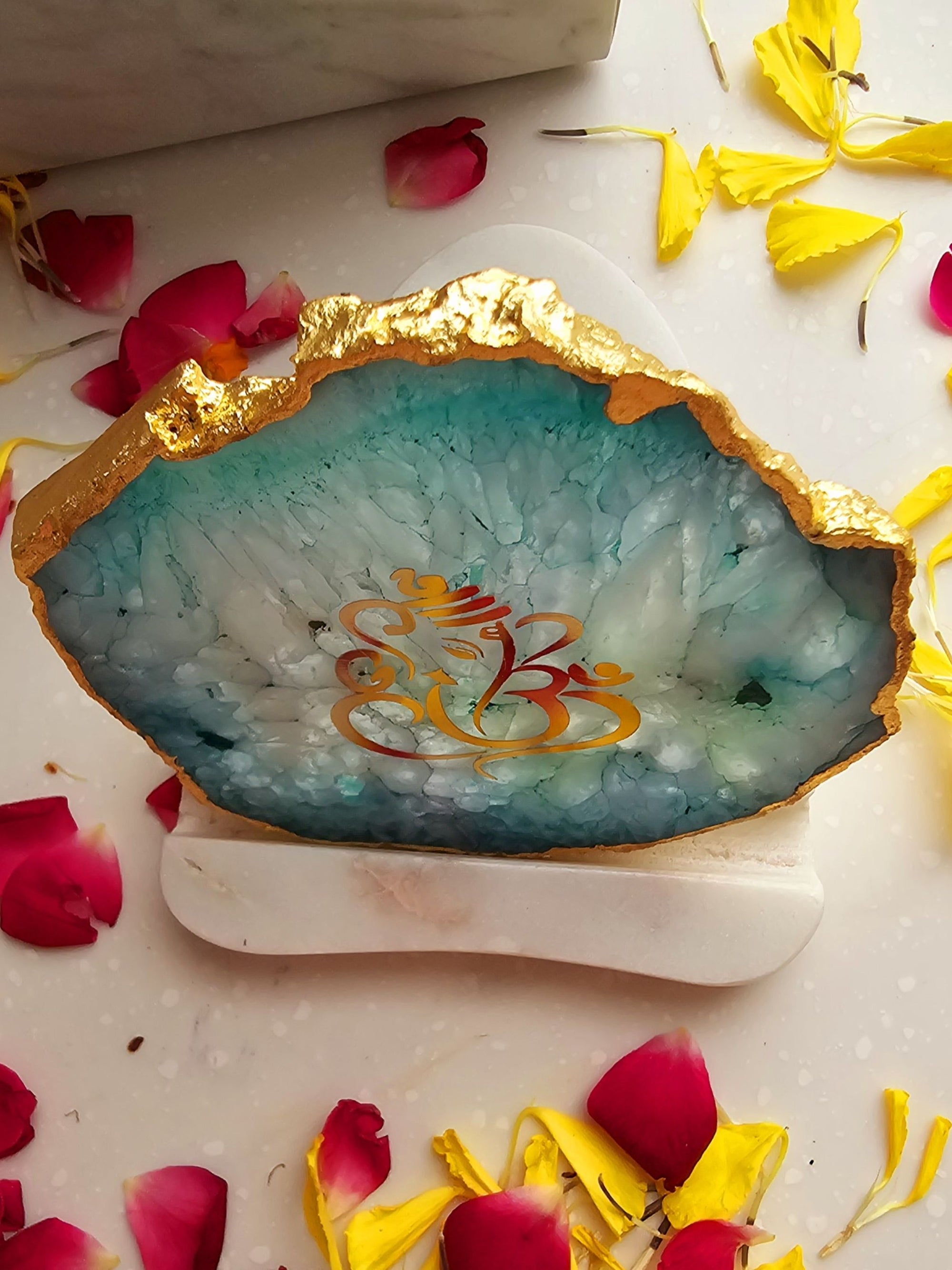 Ganesha Agate with Marble Tea light Religious Home Decor