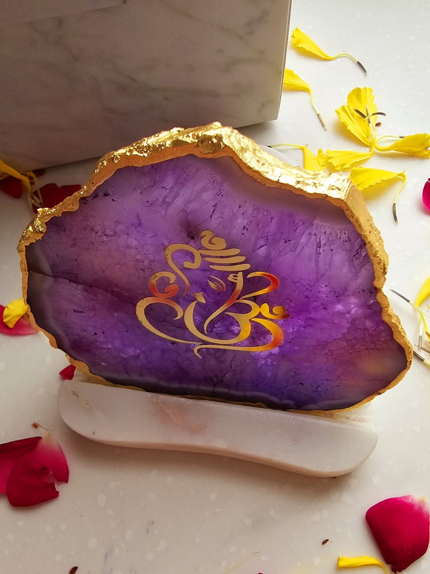 Ganesha Agate with Marble Tea light Religious Home Decor Purple