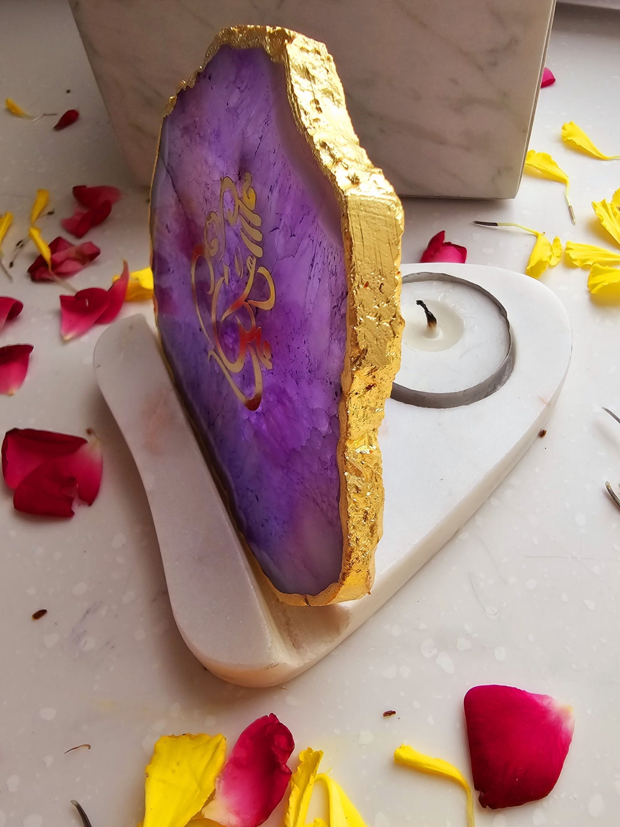 Ganesha Agate with Marble Tea light Religious Home Decor