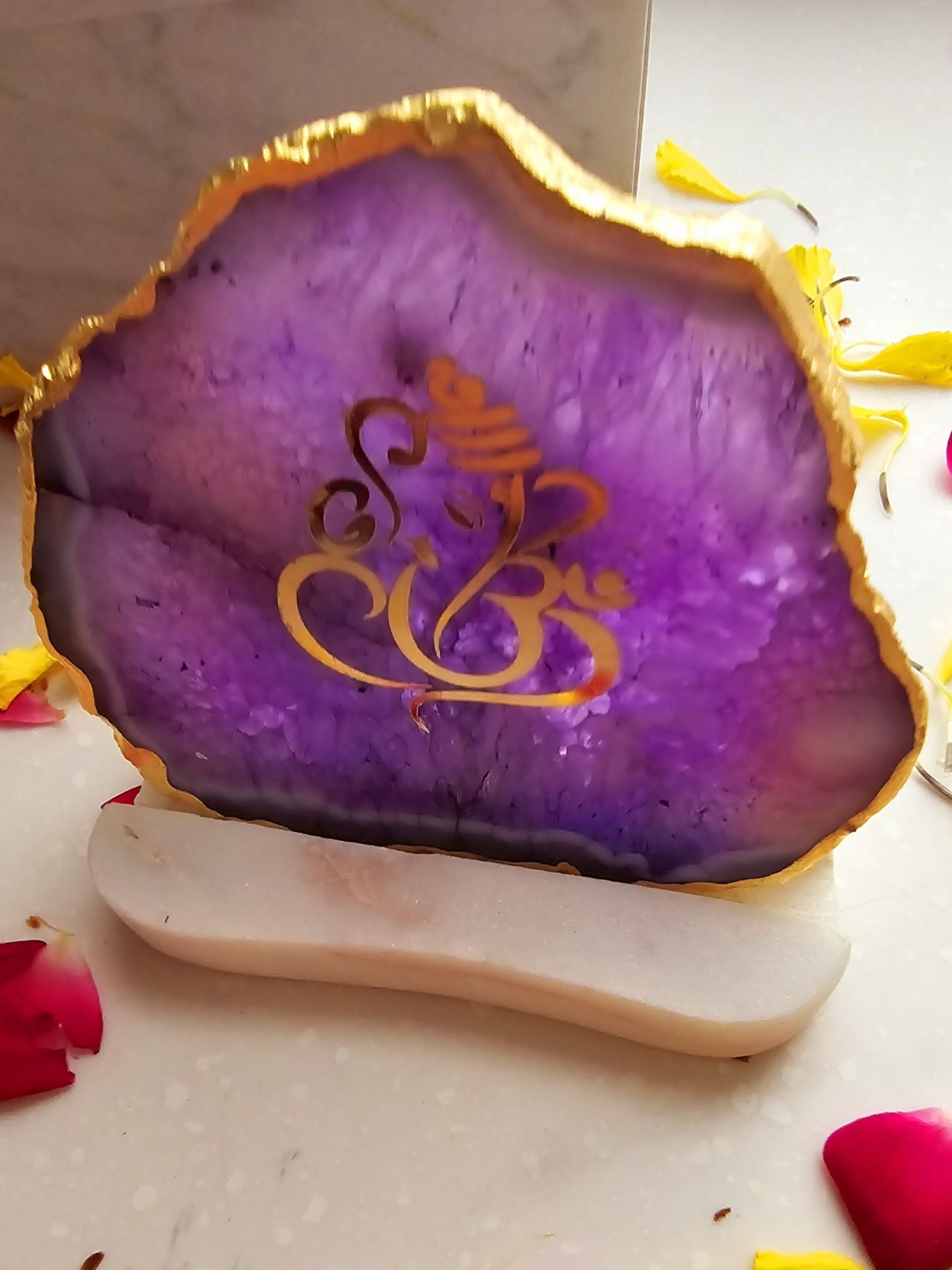 Ganesha Agate with Marble Tea light Religious Home Decor Purple