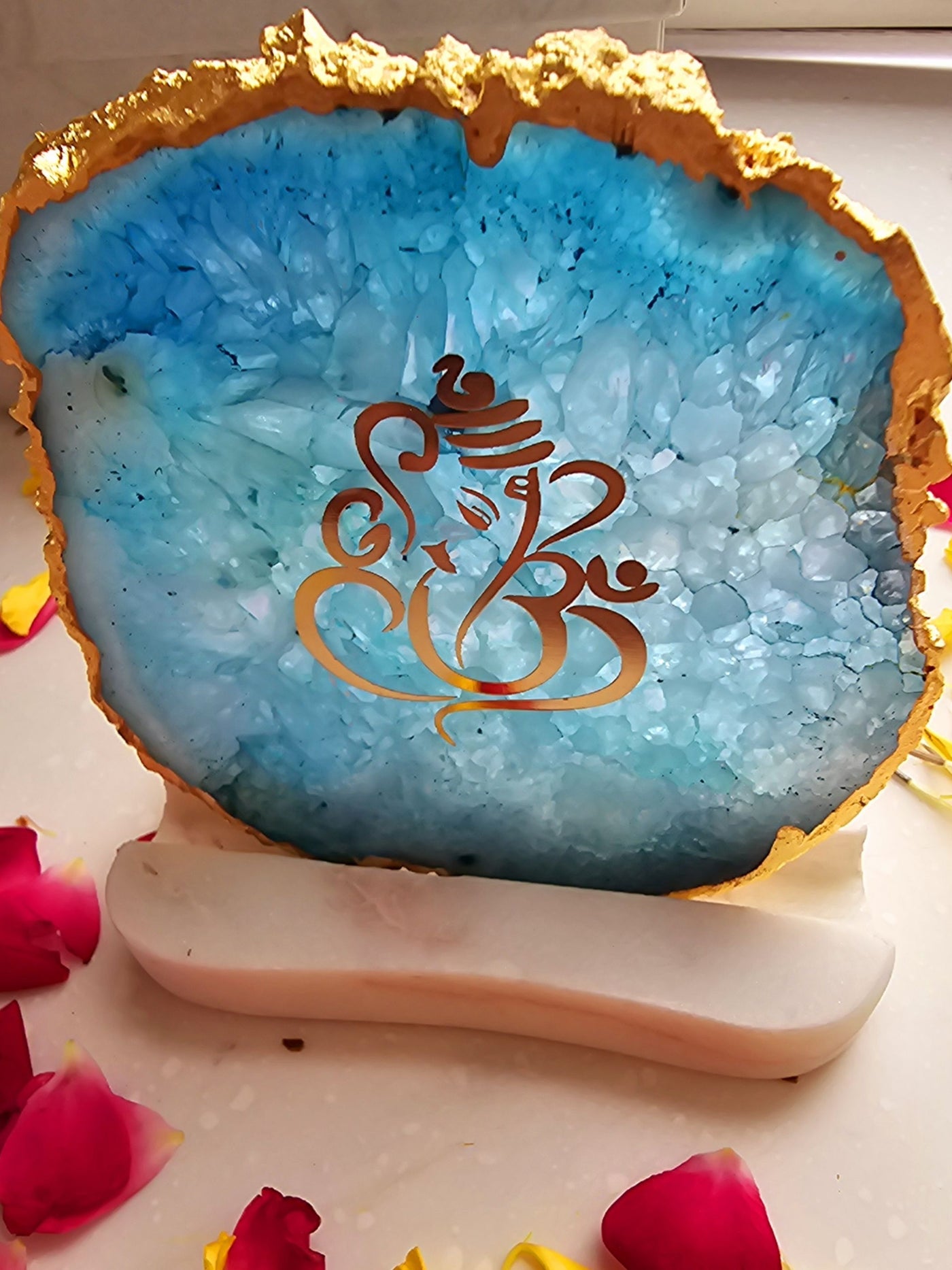 Ganesha Agate with Marble Tea light Religious Home Decor Turquoise