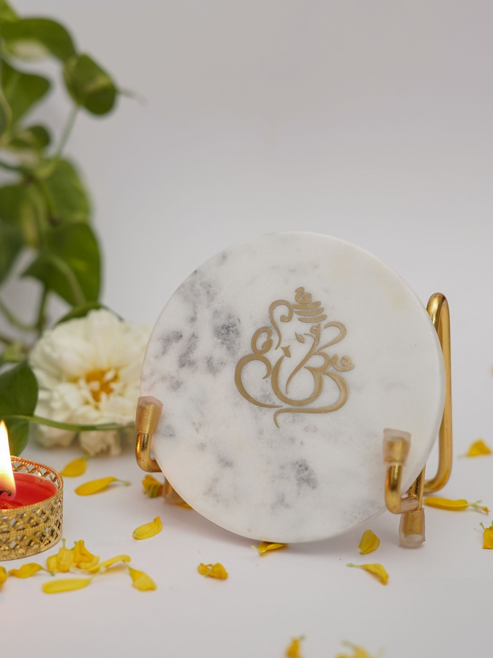 Ganesha with Marble - Metal Holder