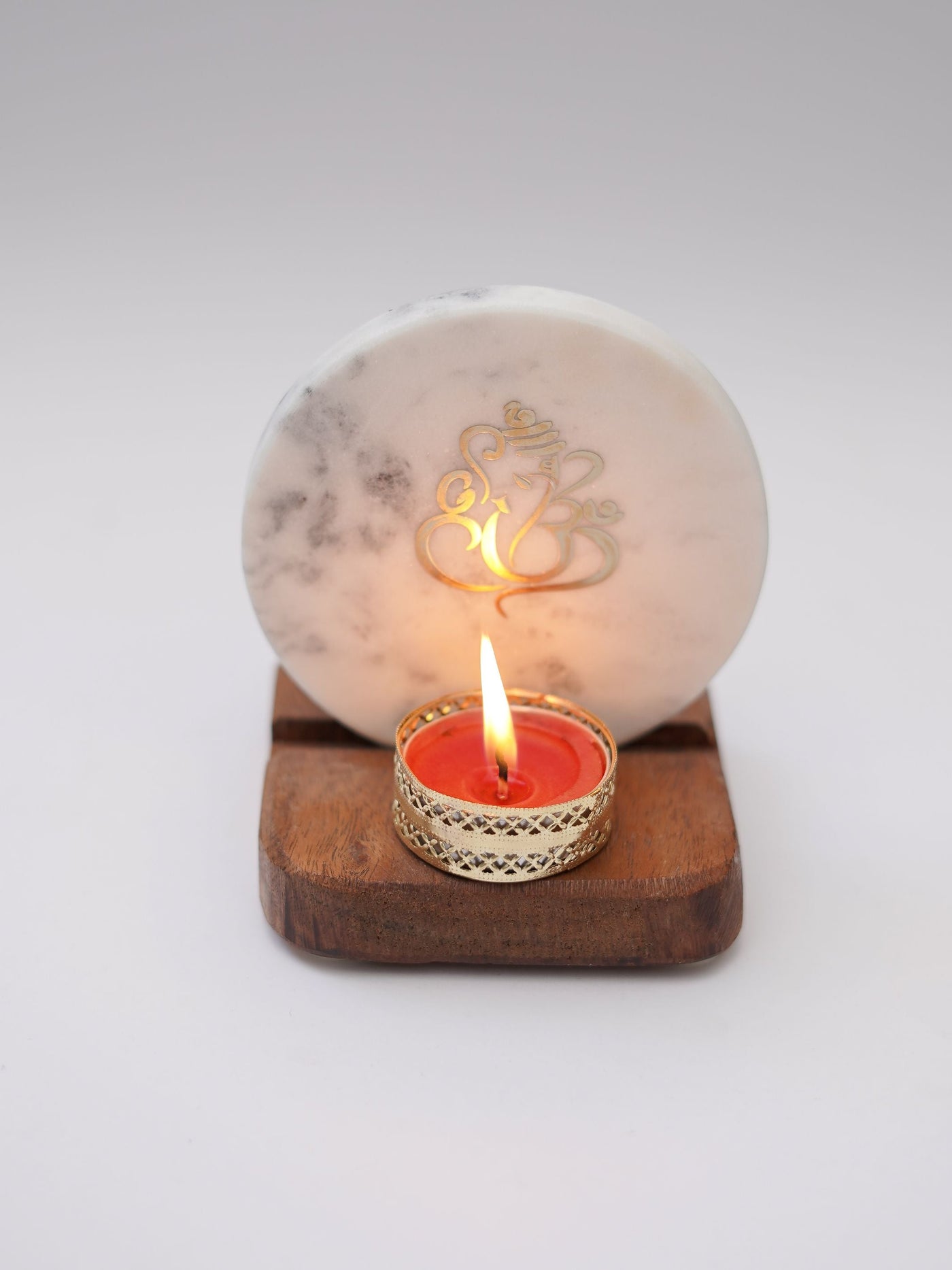 Tea Light Holder - Marble with Ganesha