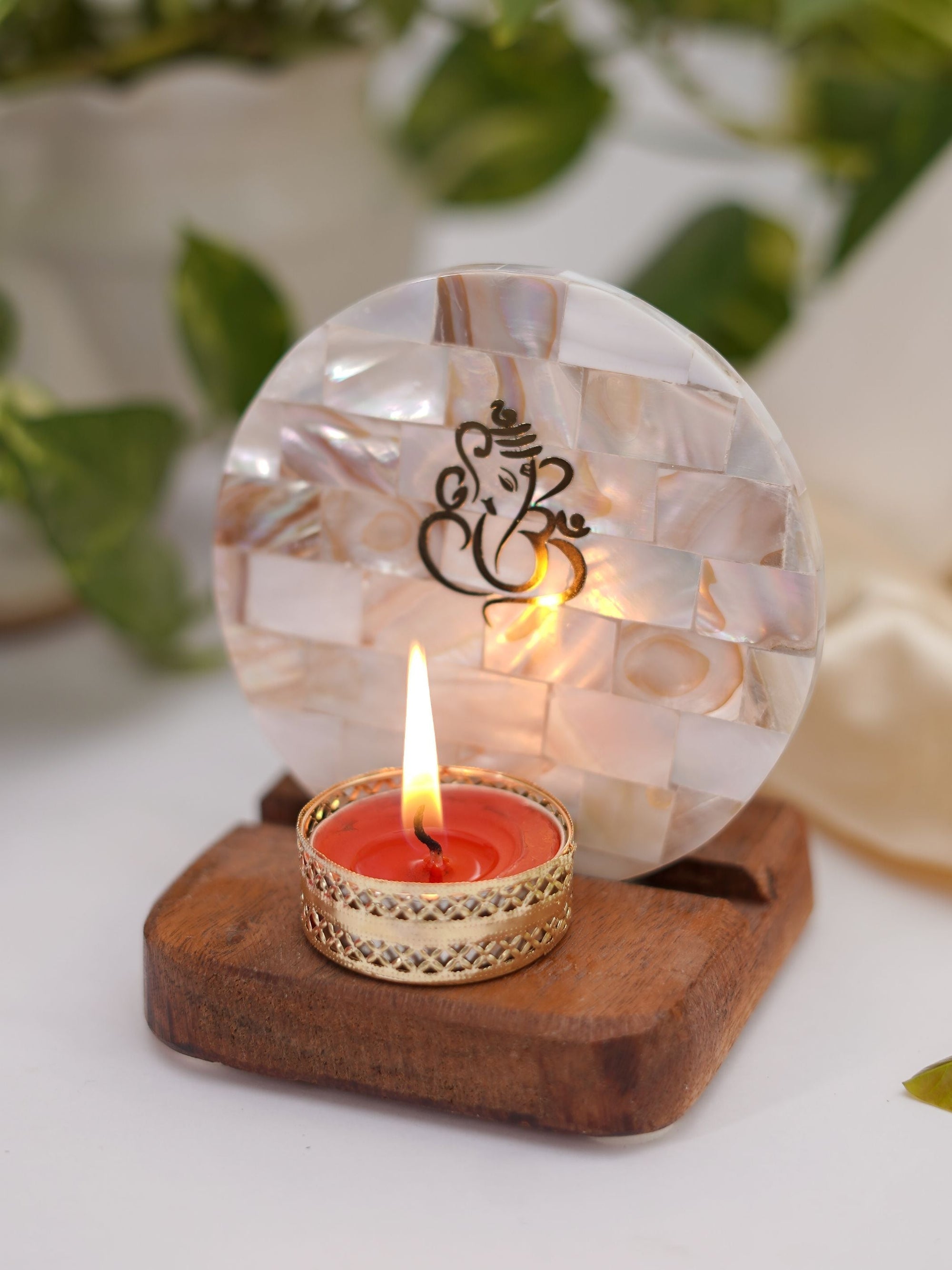 Mother of Pearl & Wood - Tea Light Holder