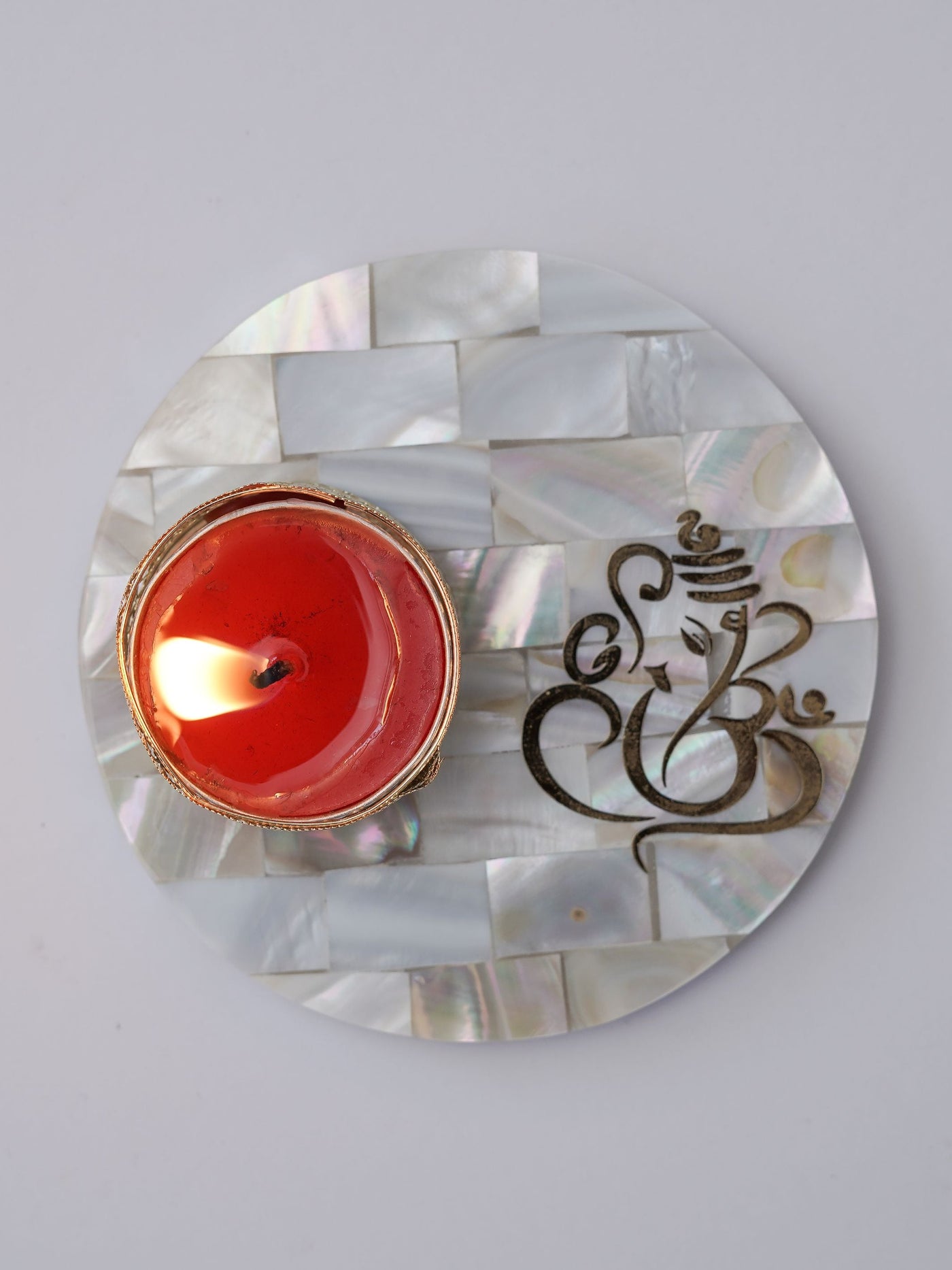 Tea Light Holder - Mother of Pearl with Ganesha