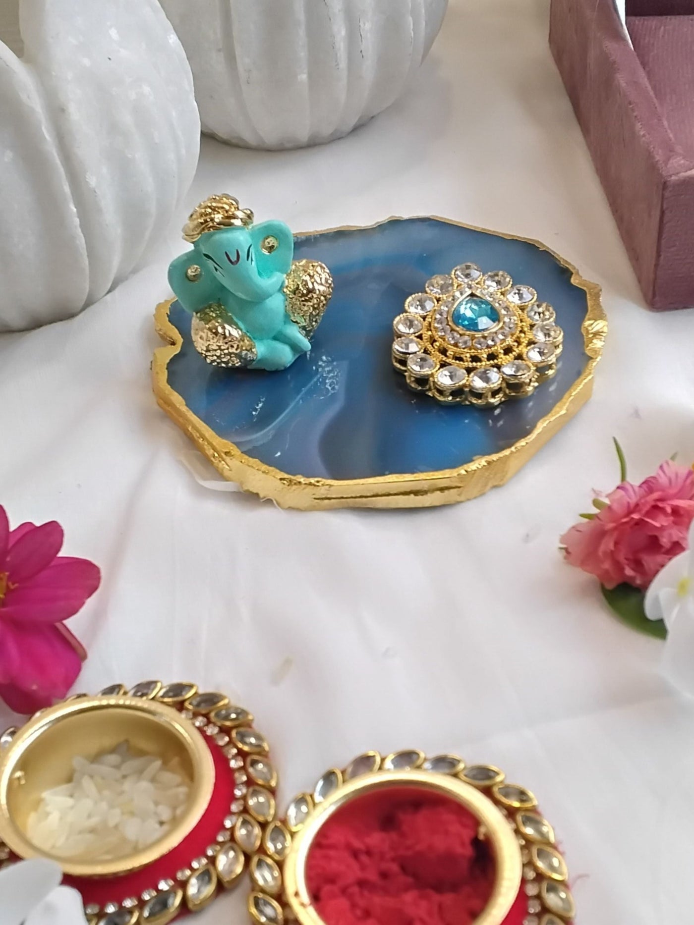 Ganesha with Green Agate Festive Decor Gift Box