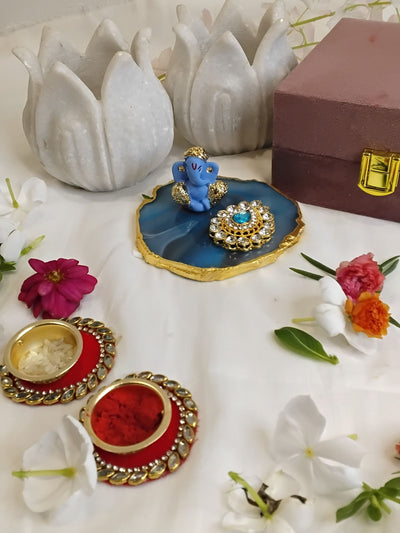 Ganesha with Turquoise Agate Festive Decor Gift Box