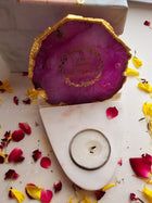 Gayatri Mantra Agate & Marble Base Tea Light Holder