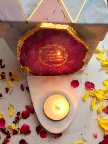Gayatri Mantra Agate & Marble Base Tea Light Holder
