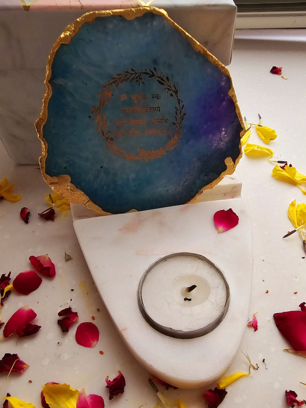 Gayatri Mantra Agate & Marble Base Tea Light Holder