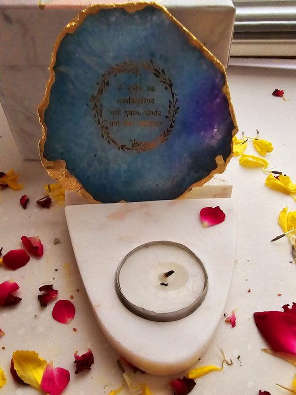Gayatri Mantra Agate & Marble Base Tea Light Holder