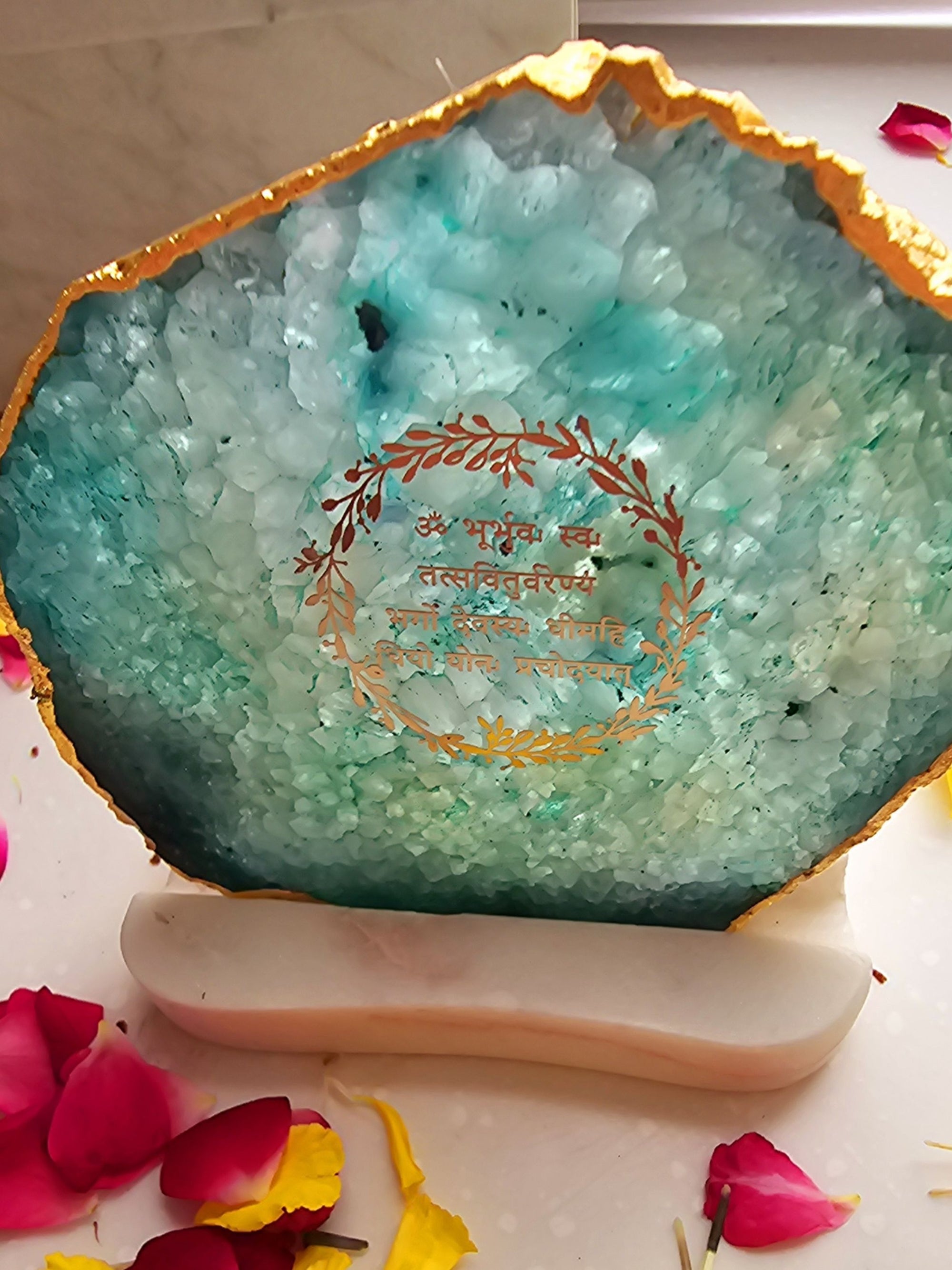 Gayatri Mantra Agate with Marble Tea light Religious Home Decor
