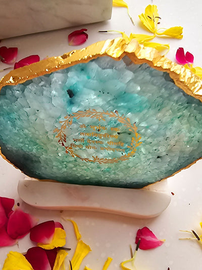 Gayatri Mantra Agate with Marble Tea light Religious Home Decor Green