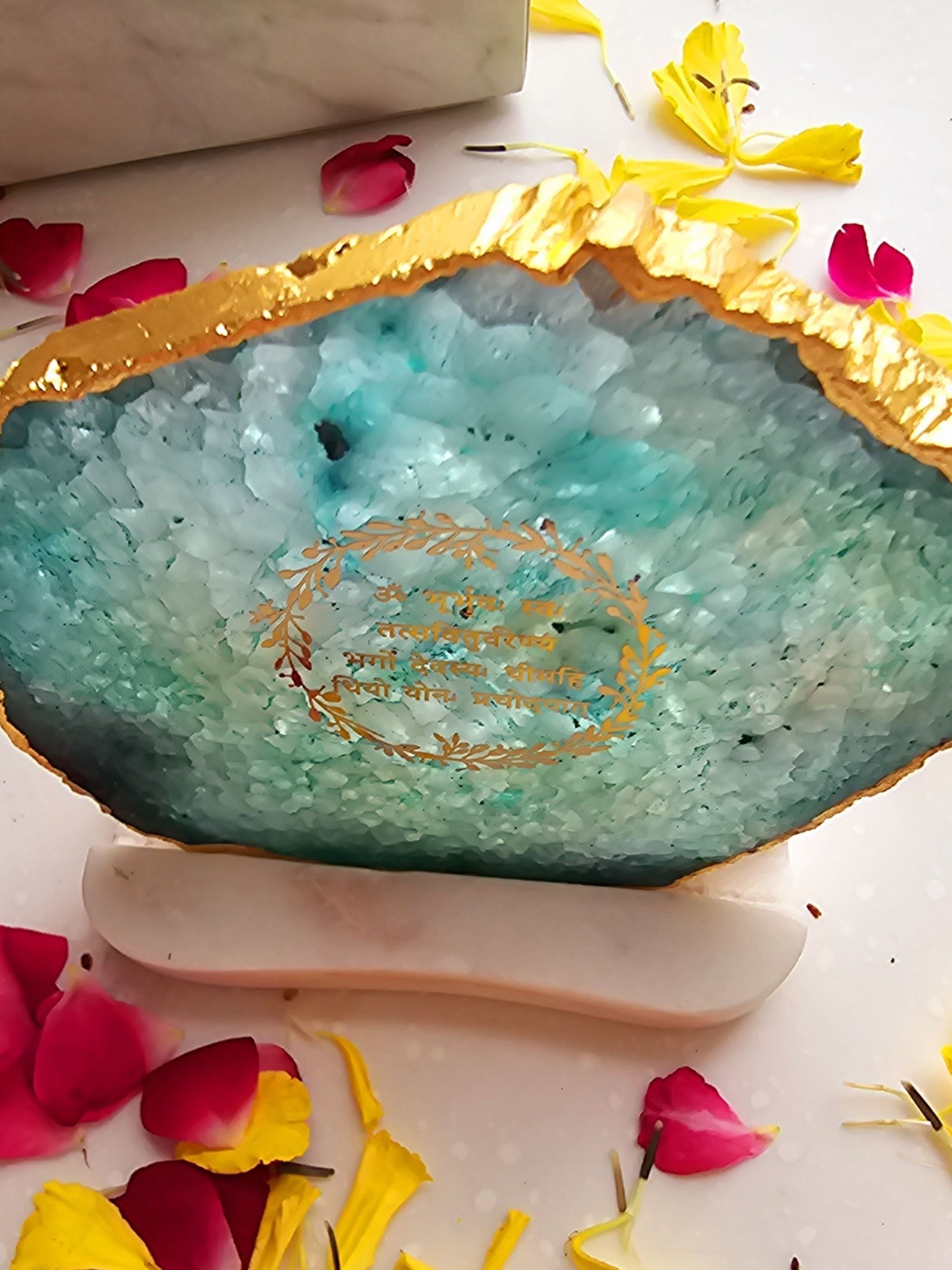 Gayatri Mantra Agate with Marble Tea light Religious Home Decor