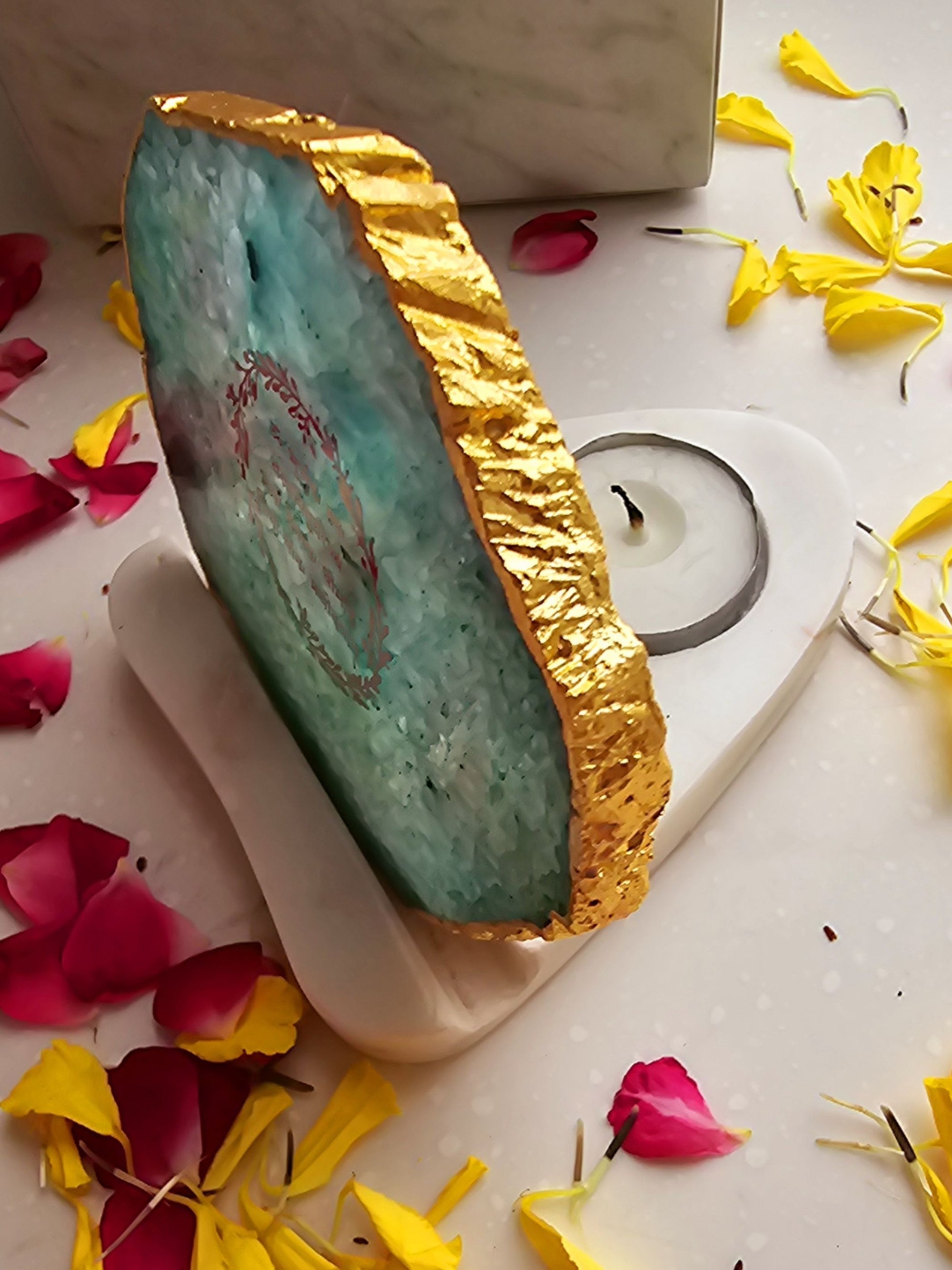 Gayatri Mantra Agate with Marble Tea light Religious Home Decor