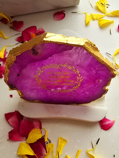 Gayatri Mantra Agate with Marble Tea light Religious Home Decor Pink