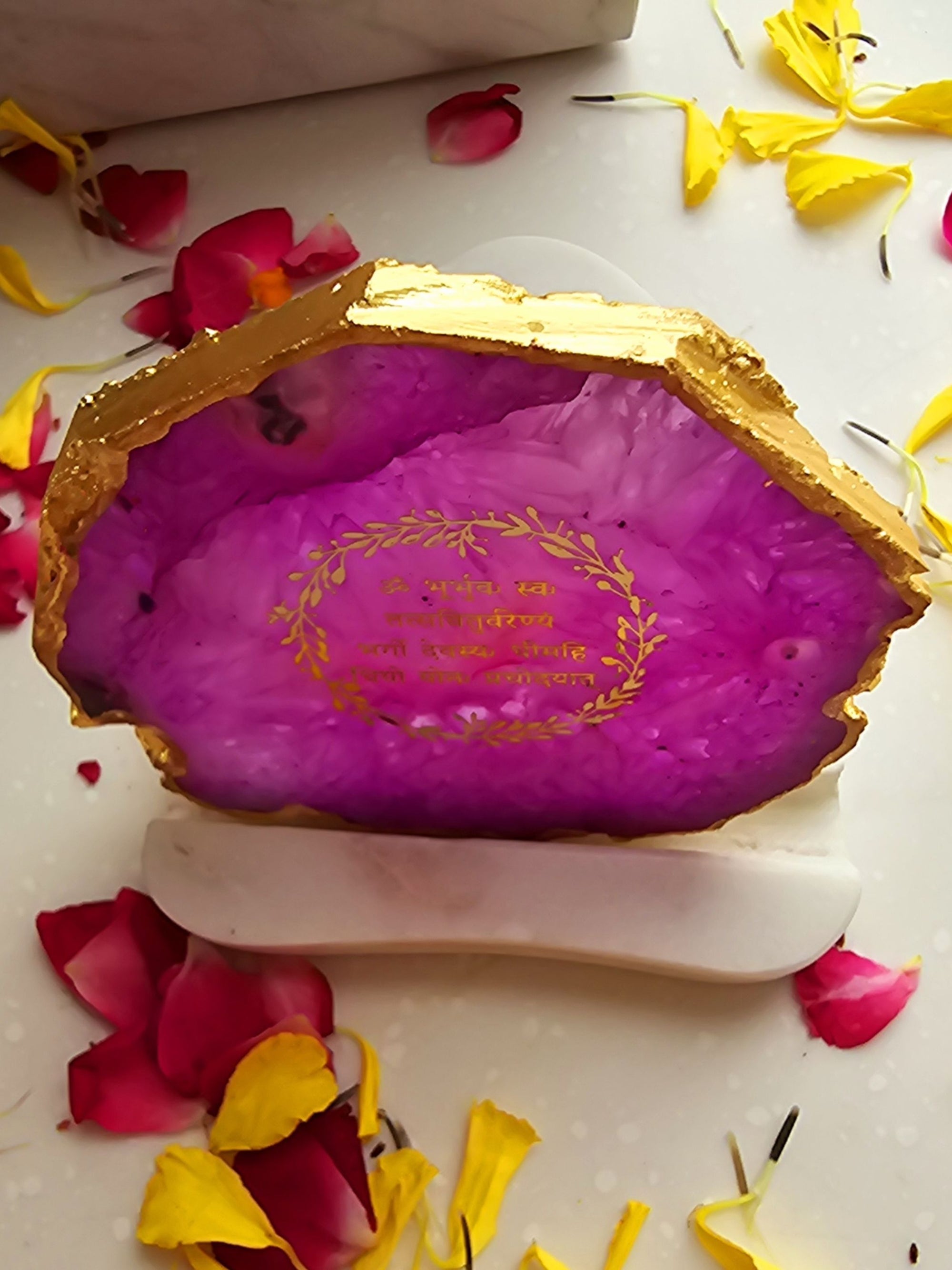 Gayatri Mantra Agate with Marble Tea light Religious Home Decor
